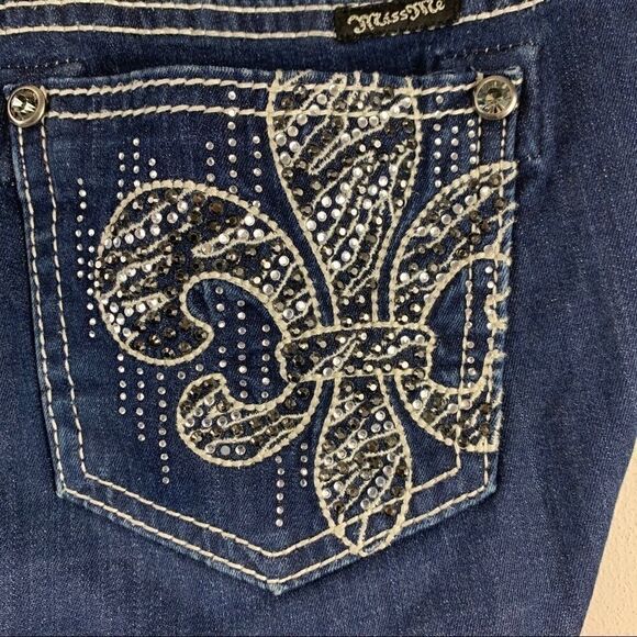 Miss Me easy skinny size 26 dark wash fleur de lis - Picture 3 of 12